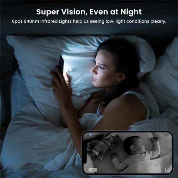 WiFi Camera 2K, Indoor Home Security Cameras for Baby/Elder/Dog/Pet Camera - Picture 4 of 8